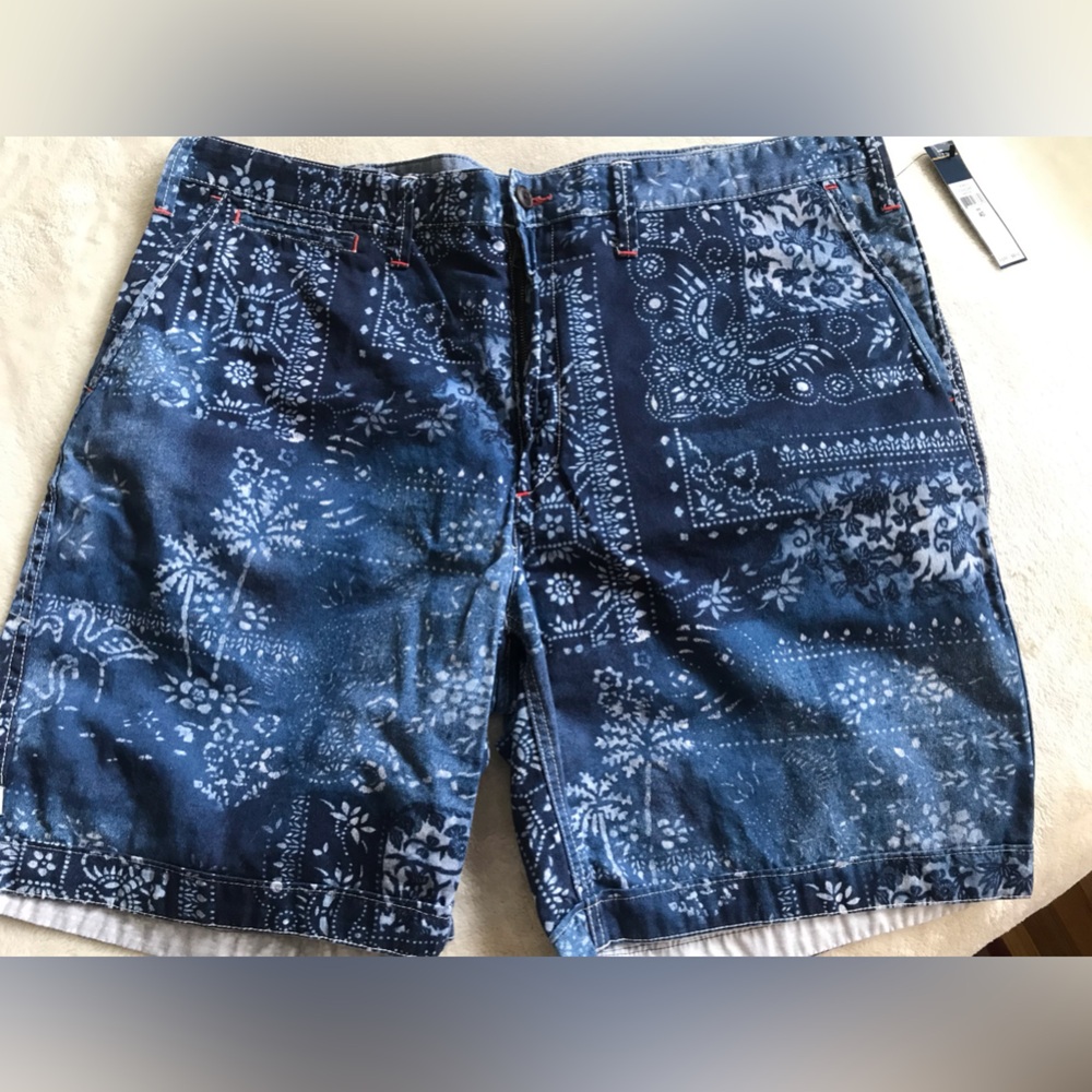 Polo Ralph Lauren Indigo Bandana Motif-Dye Chambray Shorts